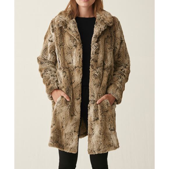 Dylan Anthropologie Long Sleeve Button Up Faux Fur Coat Jacket Brown Medium - Picture 1 of 11